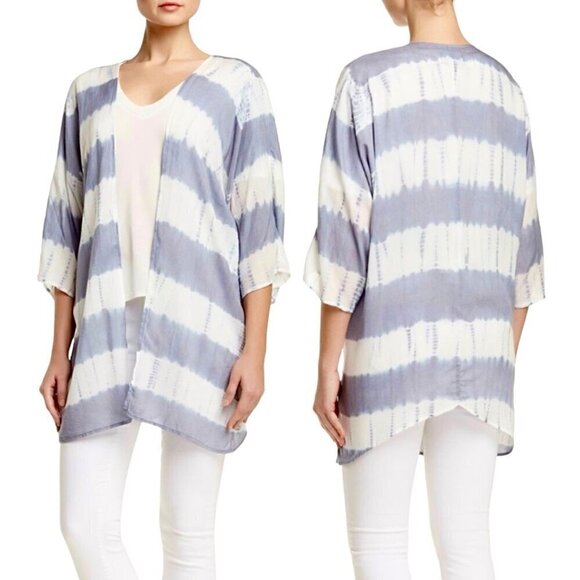 NWT Romeo & Juliet Beach Kimono Cover-Up Sz. L White Grey Vacation Cabana Boho - Picture 1 of 10